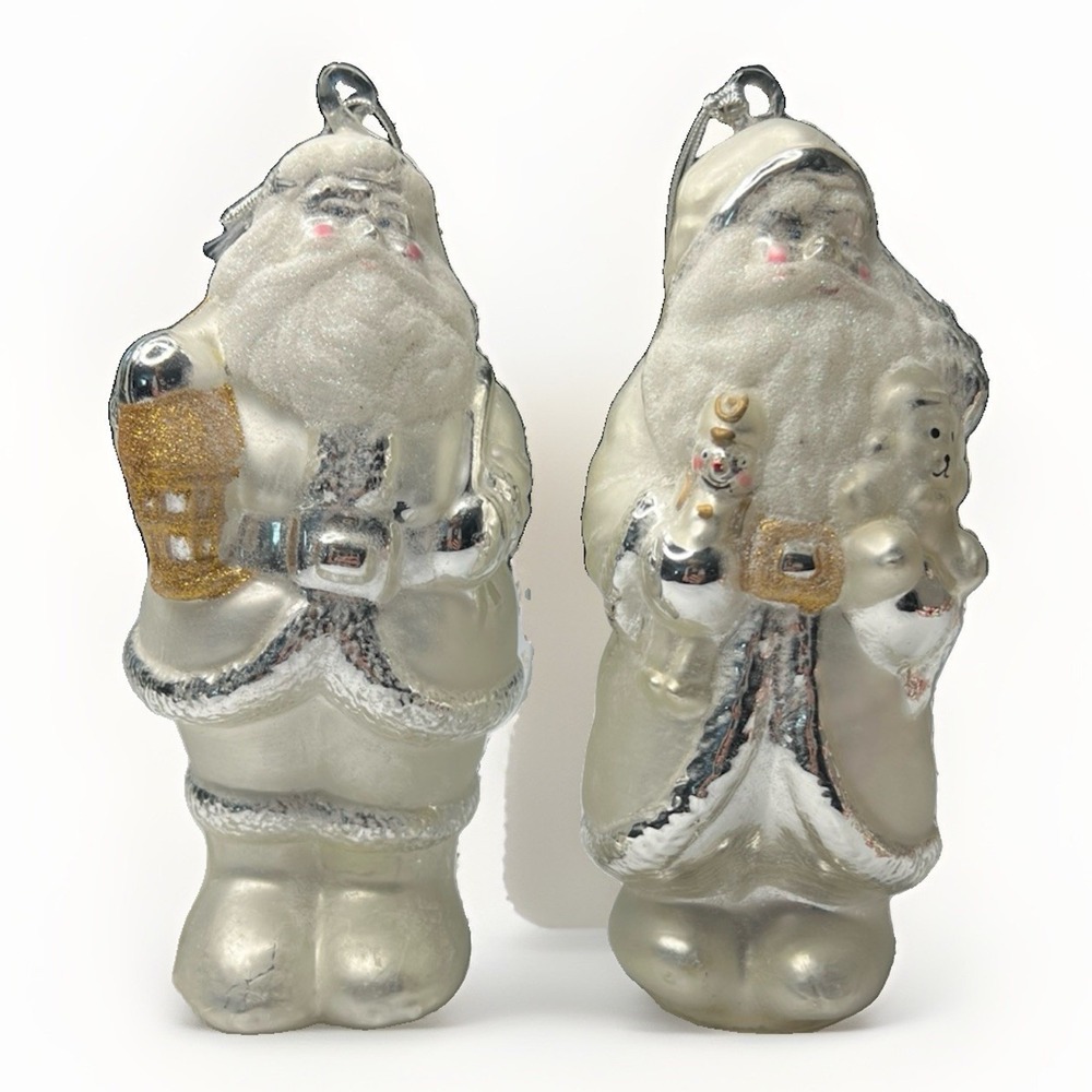 Vintage Department 56 Handblown Glass Santa Ornaments Large 7-8" Pair